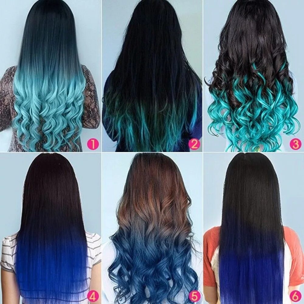 Синее омбре. Цветное окрашивание на длинные волосы. Покрашенные кончики волос в синий. Яркое омбре на темные волосы.