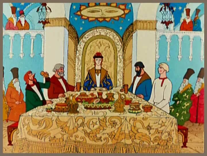 дворец царя берендея. царский пир. праздничный пир в теремных палатах. пир царя салтана. пир иллюстрация.