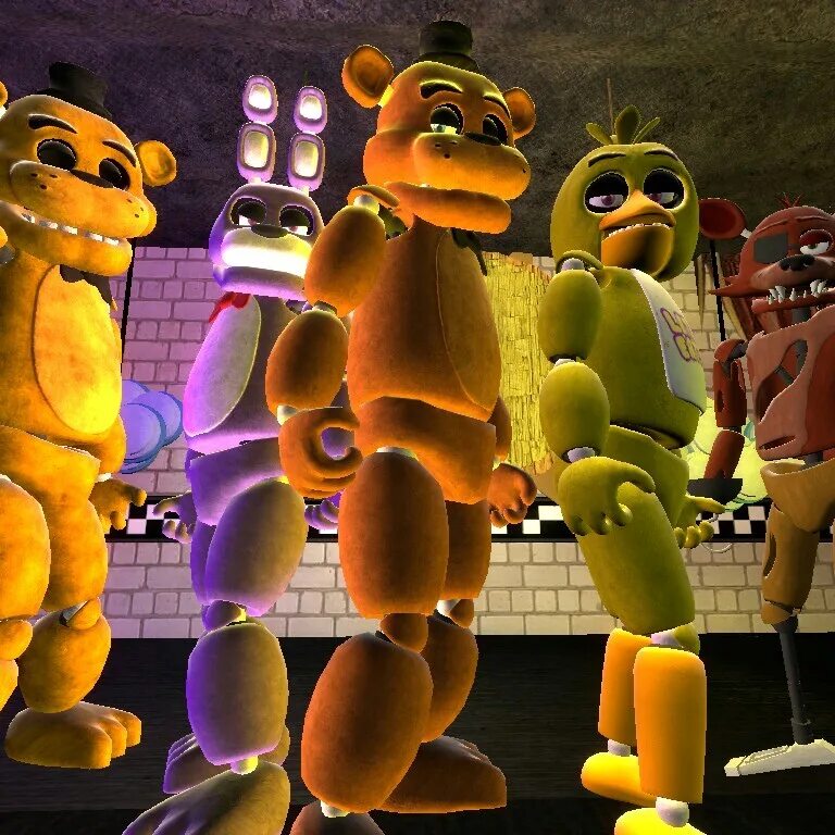 Фнаф нижний. ФНАФ 1ъ. SFM FNAF Фредди x Голден Фредди. Five Nights at Freddy's Голден Бони. ФНАФ драки.