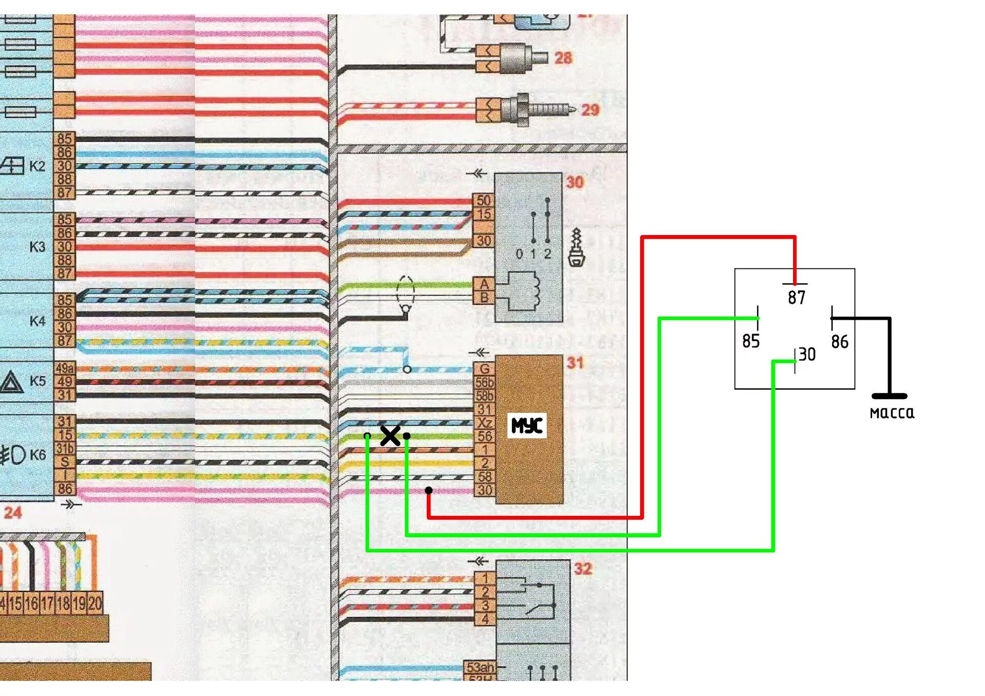 Электрические схемы калины. Схема подключения ближнего света фар Калина 1. Схема подключения реле ближнего света Калина 1.