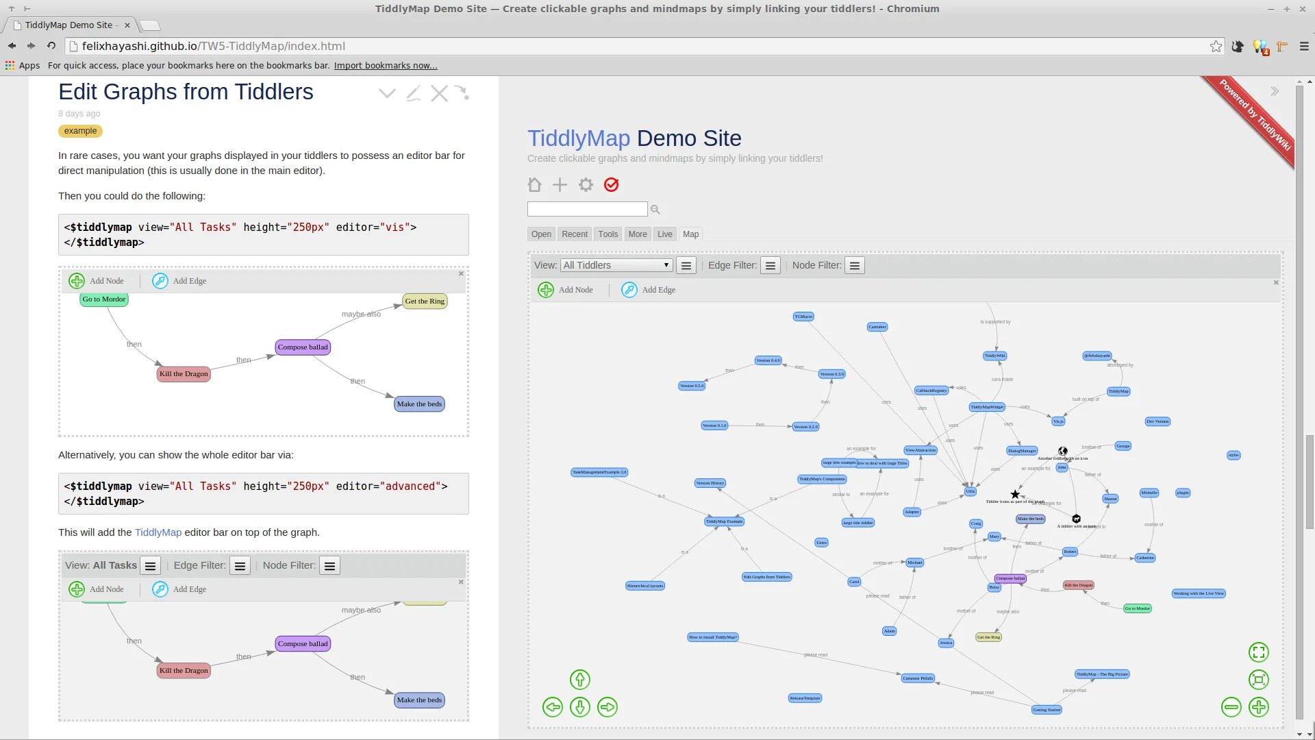 Demo sites. TIDDLYMAP. TIDDLYWIKI. Todo plugin for TIDDLYWIKI. Site 000.