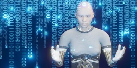 robots humanoides y código binario ai análisis de big data y conceptos de i...