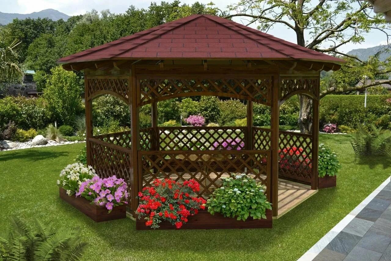 Беседка брусовая Gazebos. Садовые беседки перголы. Приусадебные беседки.