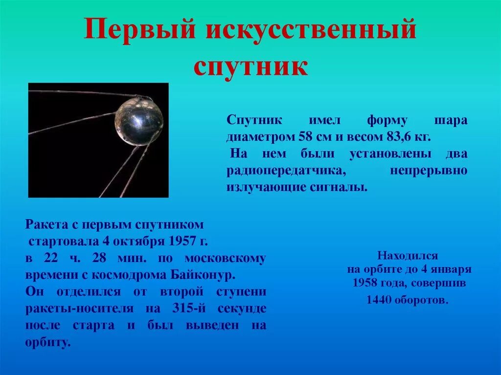 Как называется первый спутник отправленный в космос. Спутник 1 первый искусственный Спутник земли. Первый искусственный Спутник земли 1957. Запуск первого искусственного спутника земли Спутник-1 кратко. Искусственные спутники земли.