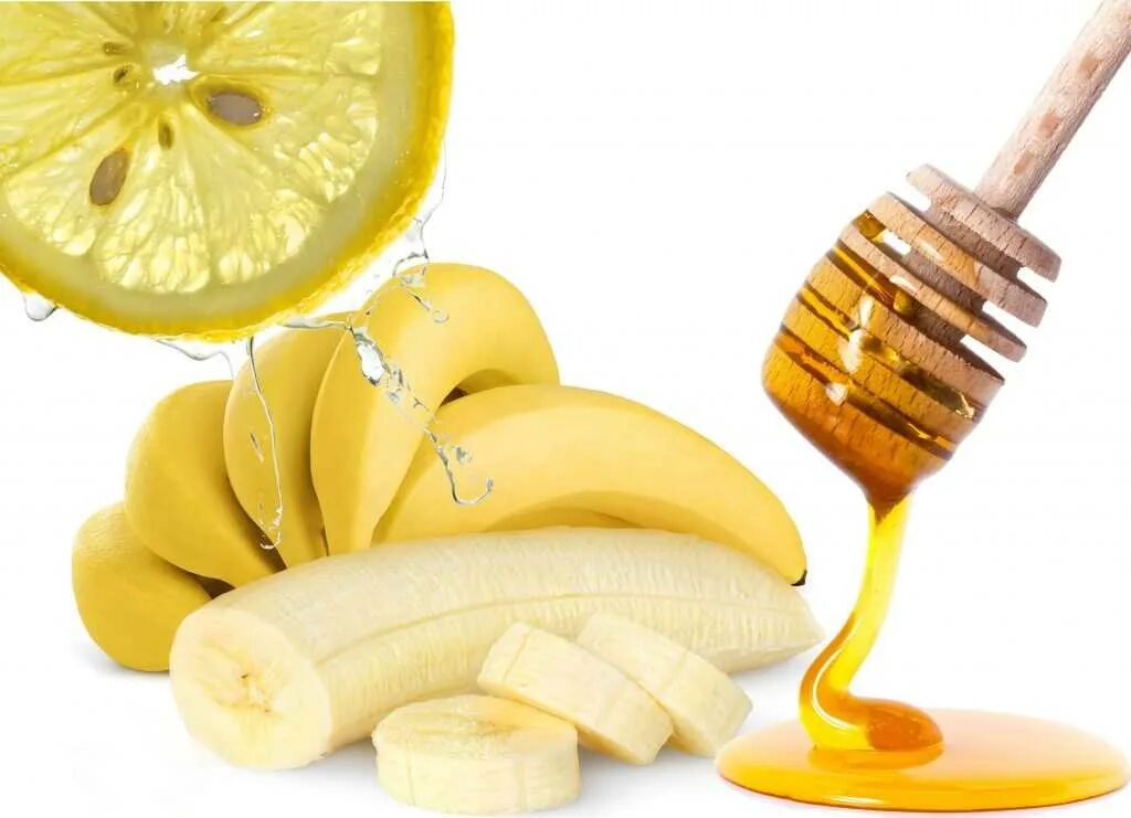 Маска с бананом для сухой. Маска для лица из банана. Банан с медом. Банан с лимоном для лица. Маска из банана и меда.
