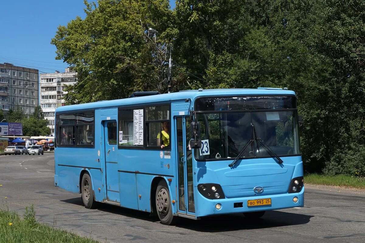 Маршрут автобусов белогорск амурская область. Daewoo BS 106 Хабаровск. Белогорск Daewoo bs106. Daewoo BS 106 маршрут № 23. Автобусы Белогорск.