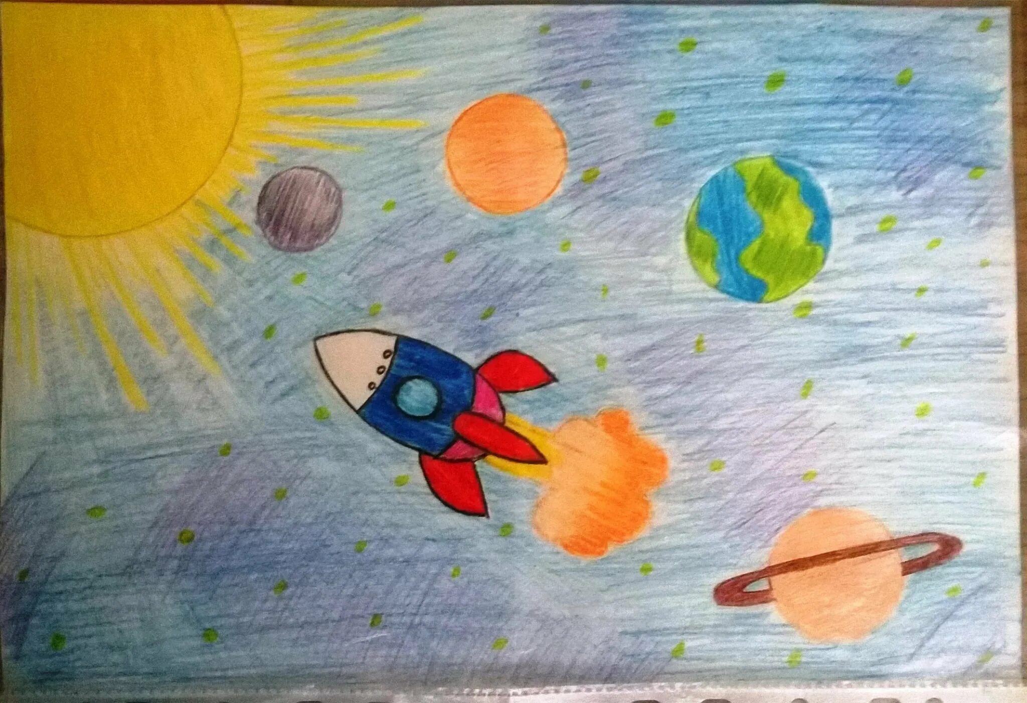Рисунок на день космонавтики 4 класс легкие. Рисунок на космическую тему. Рисование на тему космос. Детские рисунки на тему космос. Космический рисунок для детей.