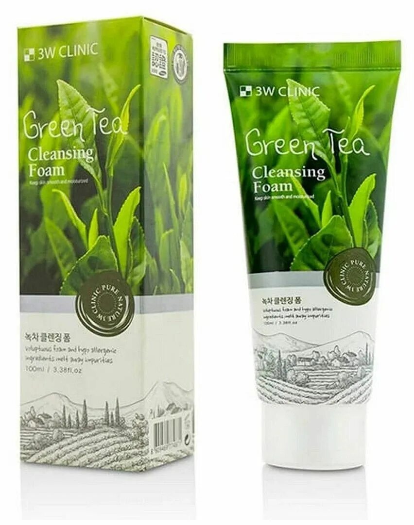 Пенка для лица зеленый чай. 3w clinic green tea foam cleansing. 3 w clinic пенка очищающая foam cleansing [green tea] 100 мл.