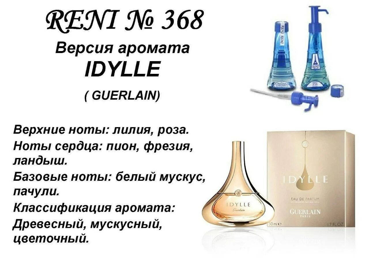 Reni наливная парфюмерия. Духи Рени 368. Рени Idylle (Сuerlain) 100мл. Наливной Парфюм Рени 368. Духи на разлив номера и названия