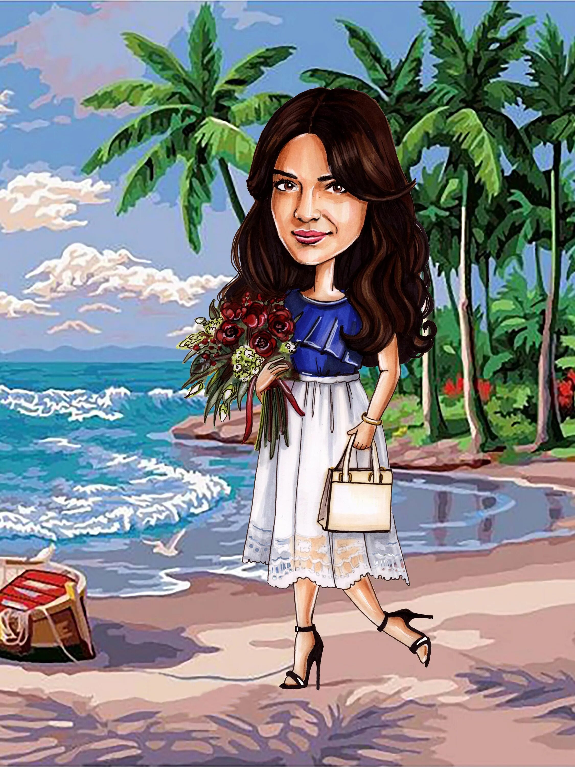 Шарж. Шарж для девушки на день рождения. Шарж женщина. Карикатура девушки. Шарж девушка с цветами.