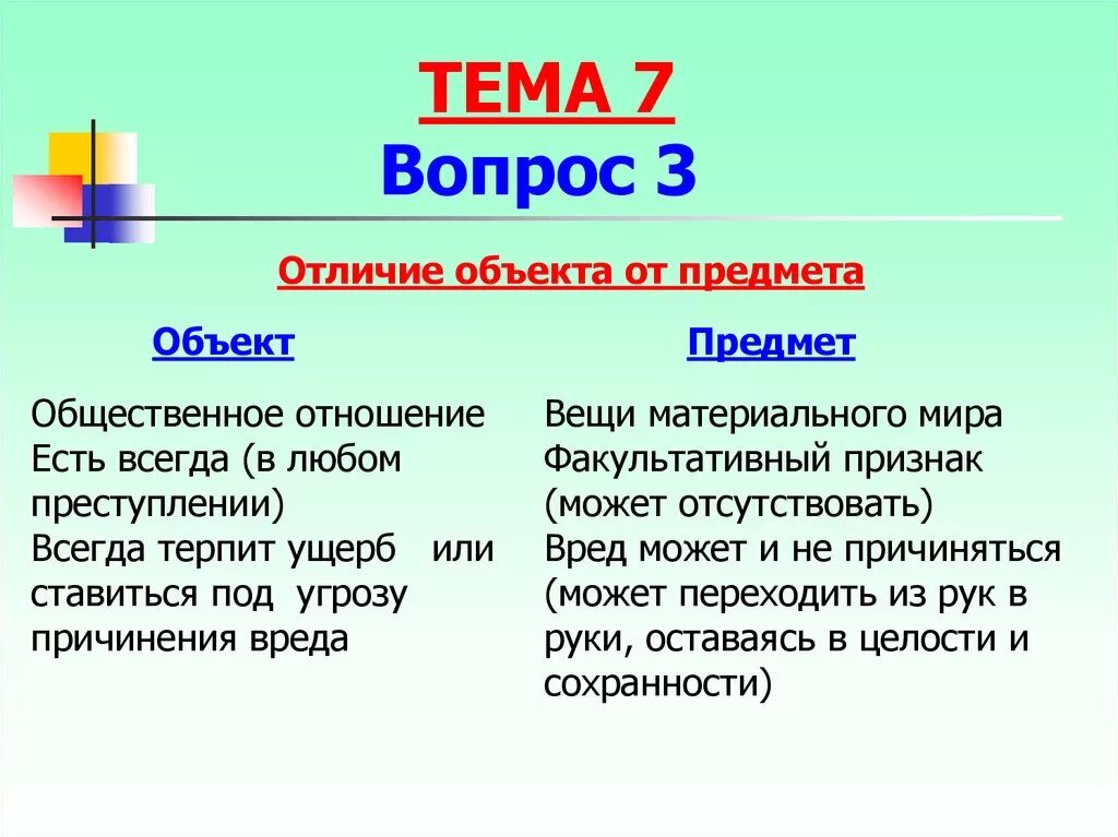 Вопросы отличались. Чем объект отличается от предмета. Различие объекта от предмета. Объект и предмет различия. Отличие объекта от предмета преступления.