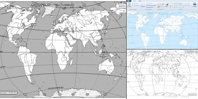 карта мира физическая крупная контурная