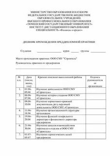 Дневник практики дошкольного образования