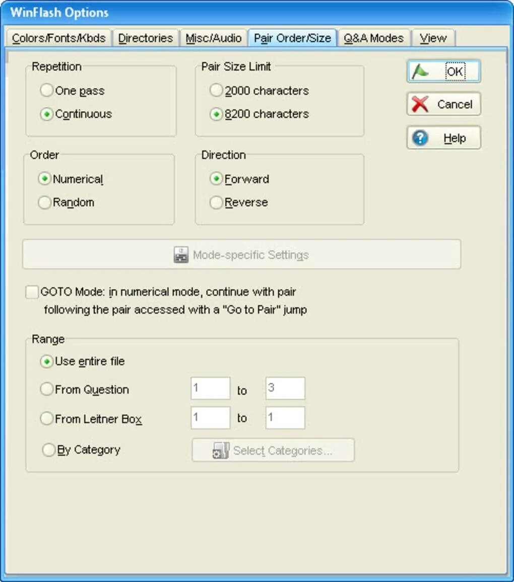 Goto settings