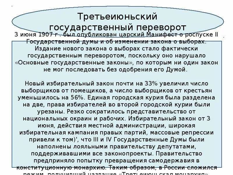 Избирательный закон 3 июня 1907 года обеспечивал. Государственный переворот 1907. Государственный переворот 3 июня 1907 г. Суть третьеиюньского государственного переворота 1907. Треть июньский государственный переворот.