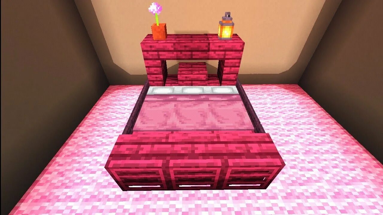 Кровать в МАЙНКРАФТЕ. Розовая кровать в МАЙНКРАФТЕ. Кровать из МАЙНКРАФТА сверху. Красивая кровать в МАЙНКРАФТЕ.