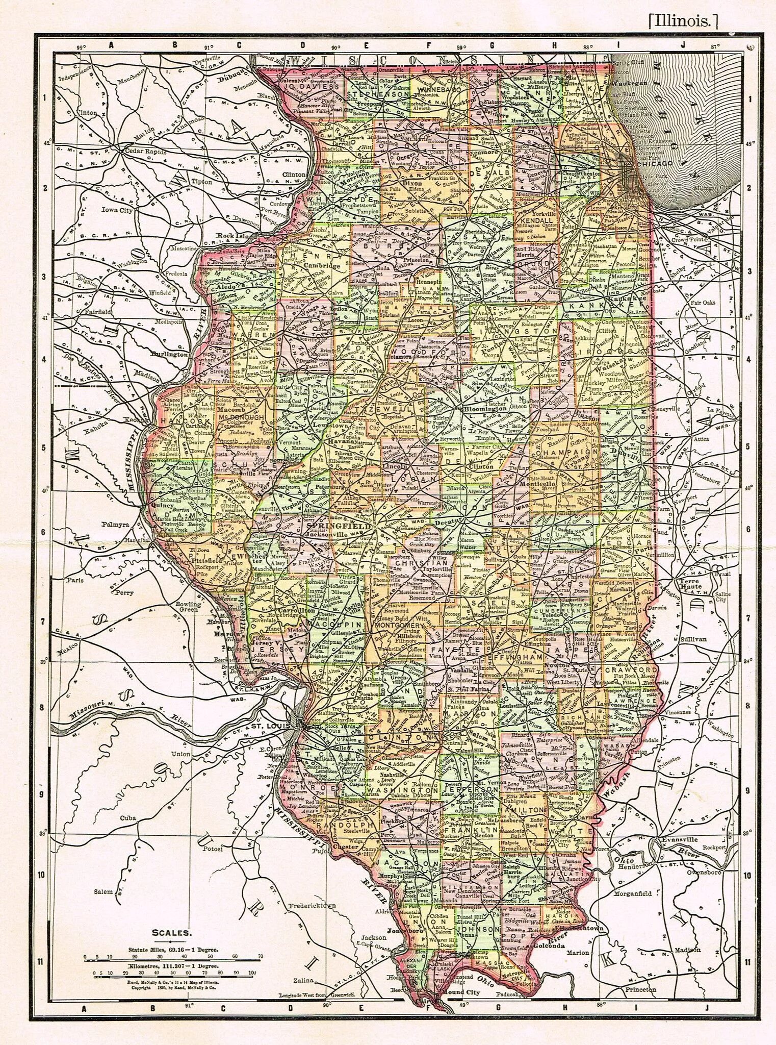 Штат Иллинойс на карте. Штат Иллинойс на карте США. Illinois 1895. Иллинойс на карте США.