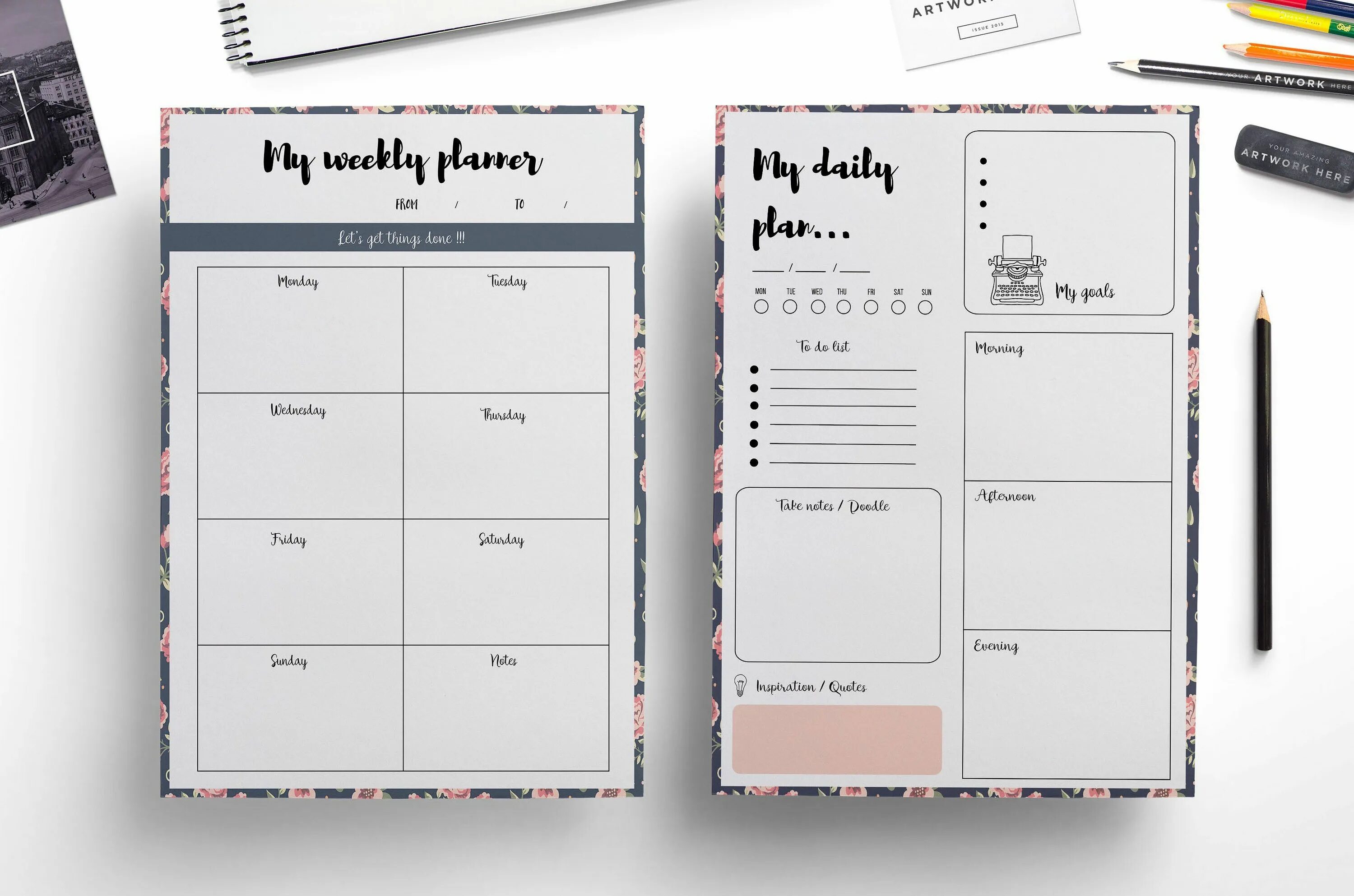 Daily Planner Printable - Stylish To Do List Day Organizer A4/A5 Desk Planner Mi