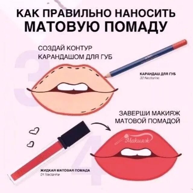 Как правильно наносить помаду на губы. Как правильно наносить матовую помаду. макияж губ карандашом. схема нанесения помады. правильный контур губ.