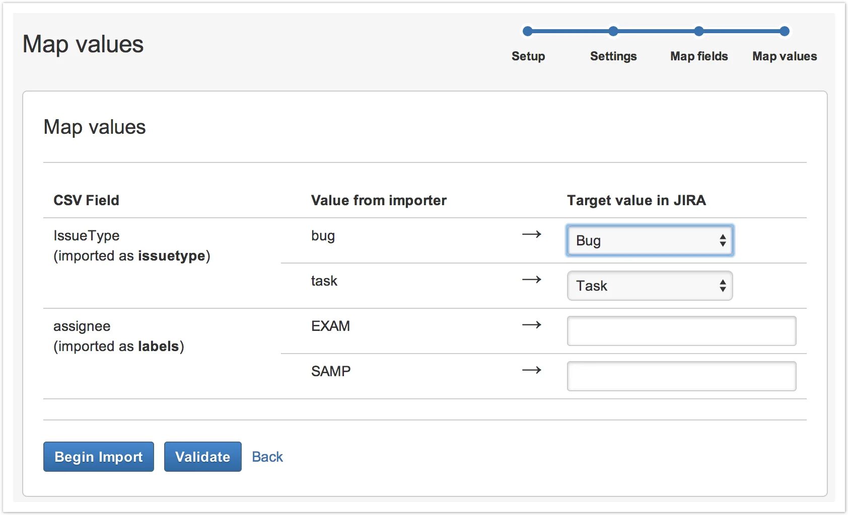 Setup value