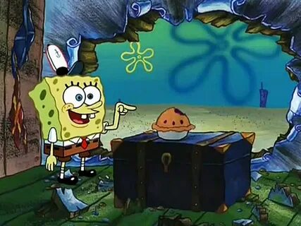 Spongebob finds the pie Squidward left in Mr. Krabs' office. 