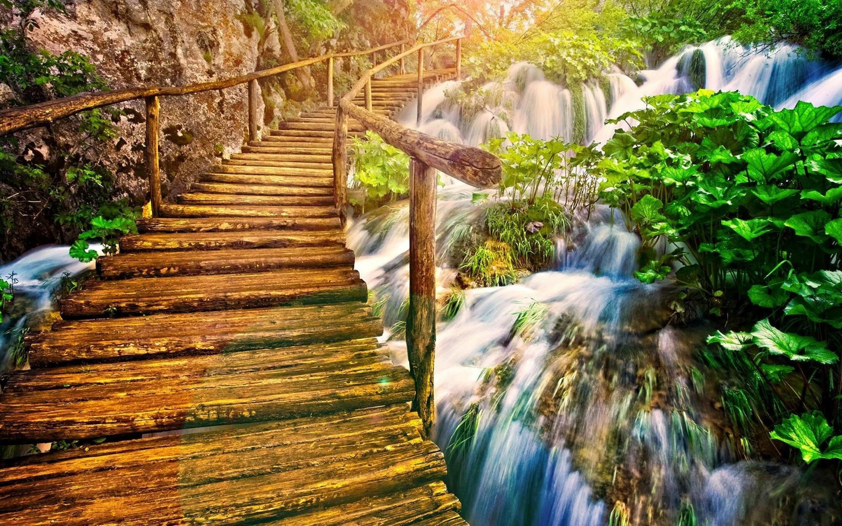 Жаннат манзараси. Вриндаван водопады. Фотообои природа. Водопад мост. 3 на красивом фоне