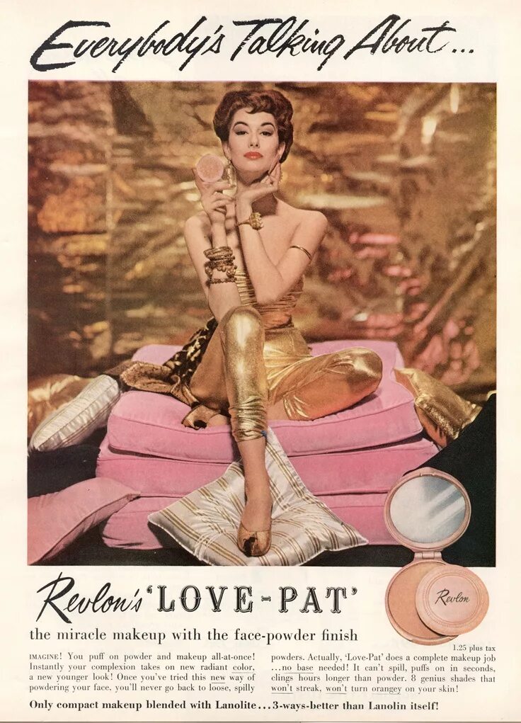 Love pat. Косметика 1950. Revlon Vintage. Revlon реклама. Реклама ретро ревлон.