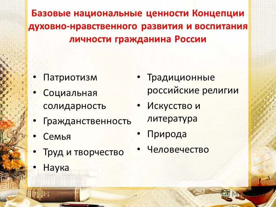 Традиционные ценности произведения