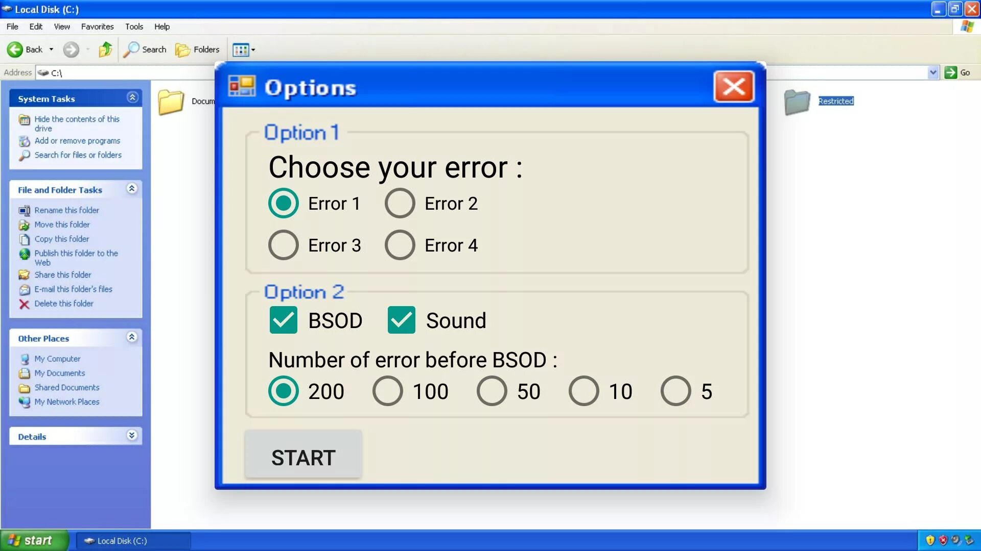 Options error