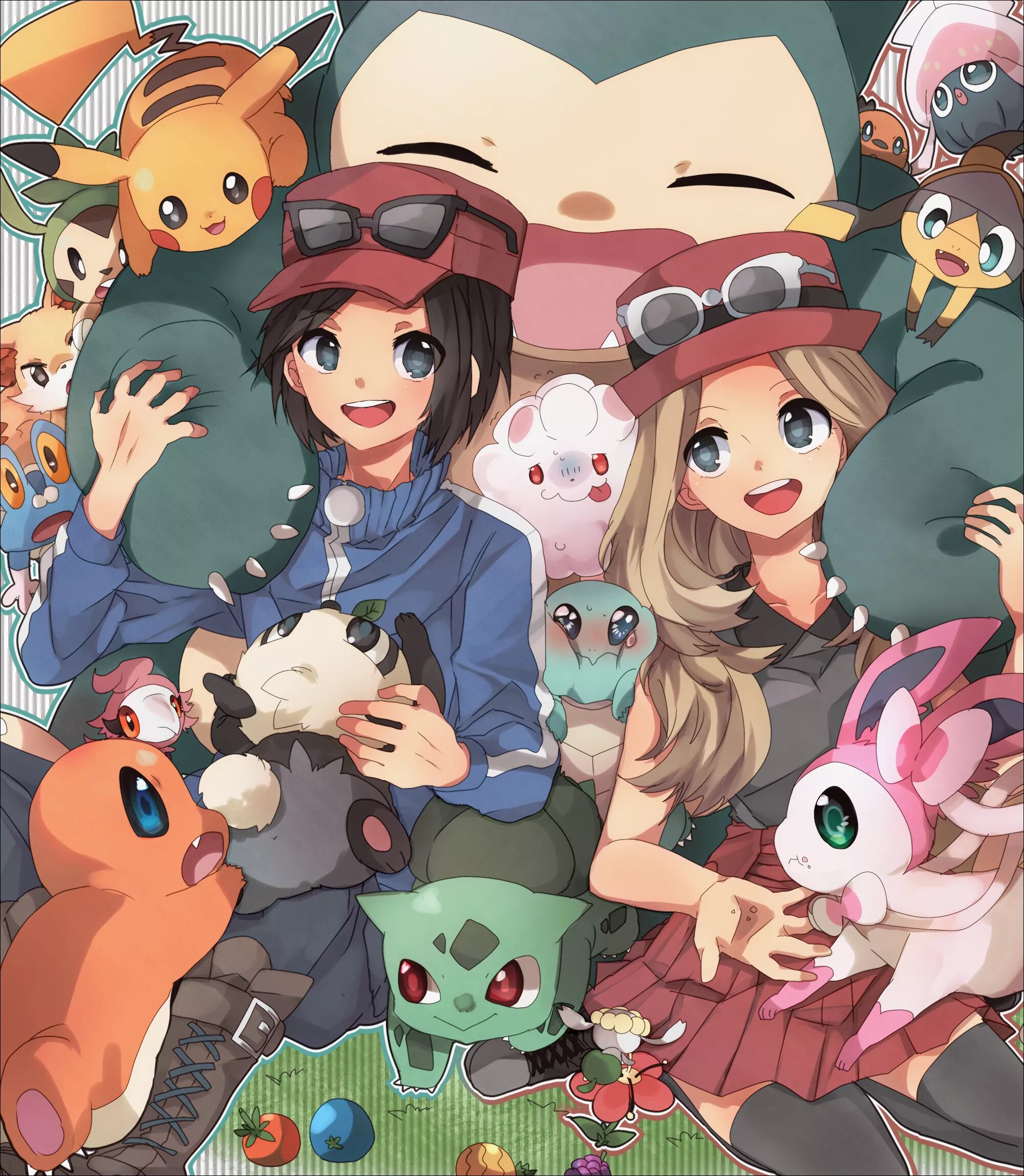 Dogday x y n. Покемон калем. Семья покемонов. Pokemon x y Calem x Serena. Иви Эша покемоны.