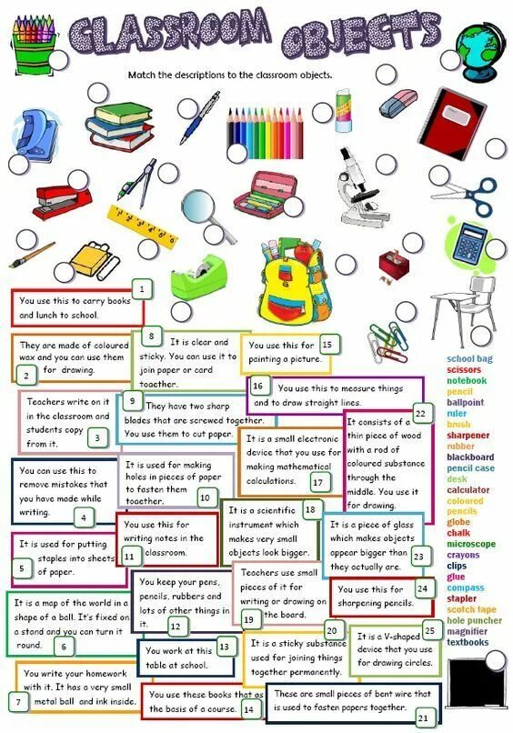 Find the classroom for each subject. School subjects загадки. classroom objects vocabulary for kids. английский упражнения school objects . match. загадки на английском school objects.