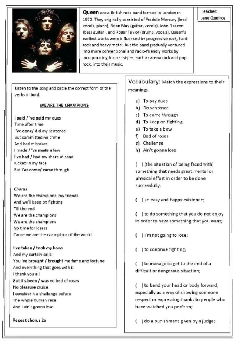 Песня us на английском. We are the Champions текст. We are the Champions Worksheet. We are the Champions Queen текст. We are the Champions текст на английском.
