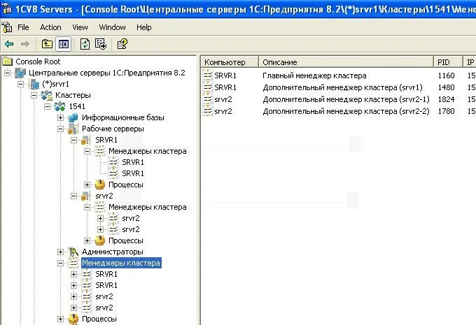 Список рабочих серверов. Менеджер кластера. Консоль кластера серверов. Кластер серверов как открыть.