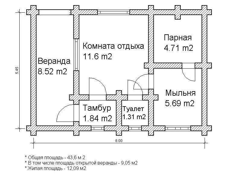 Проект бани с санузлом и комнатой отдыха Баня из рубленного бревна "Маруся" заказать для строительства в Нижнем Новгороде
