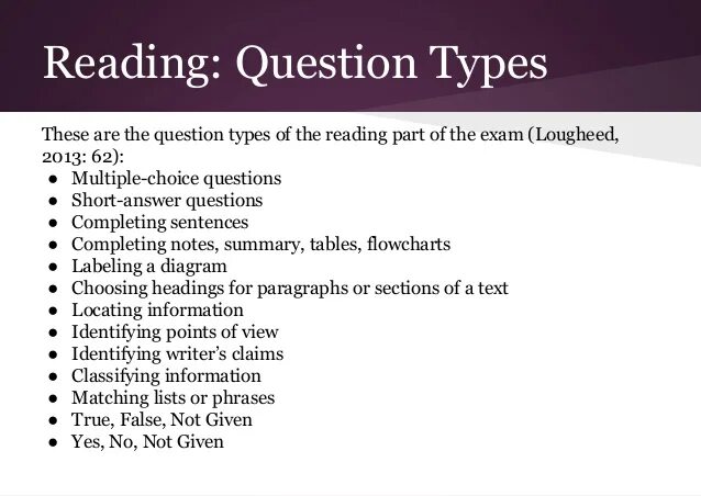 Reading question types