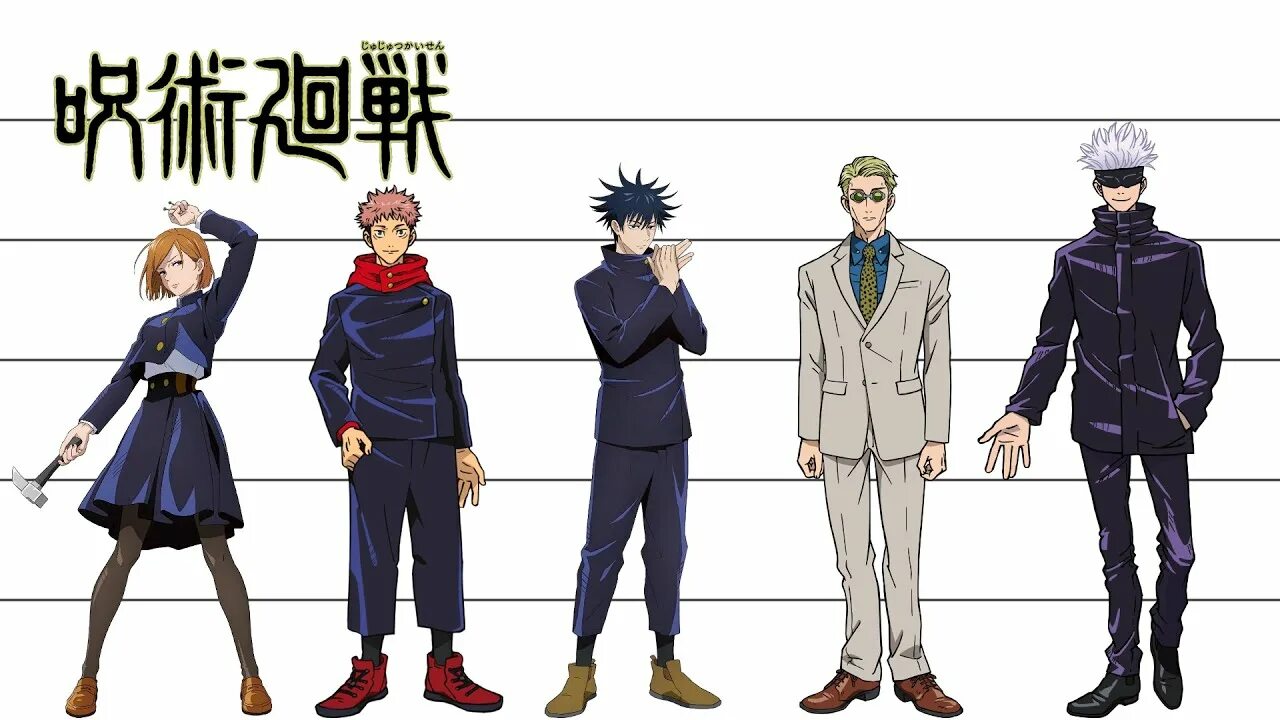 Gojo boss kaizen. Юютсу Кайсен. Jujutsu Kaisen рост персонажей. Jujutsu Kaisen characters height. Годжо в полный рост.