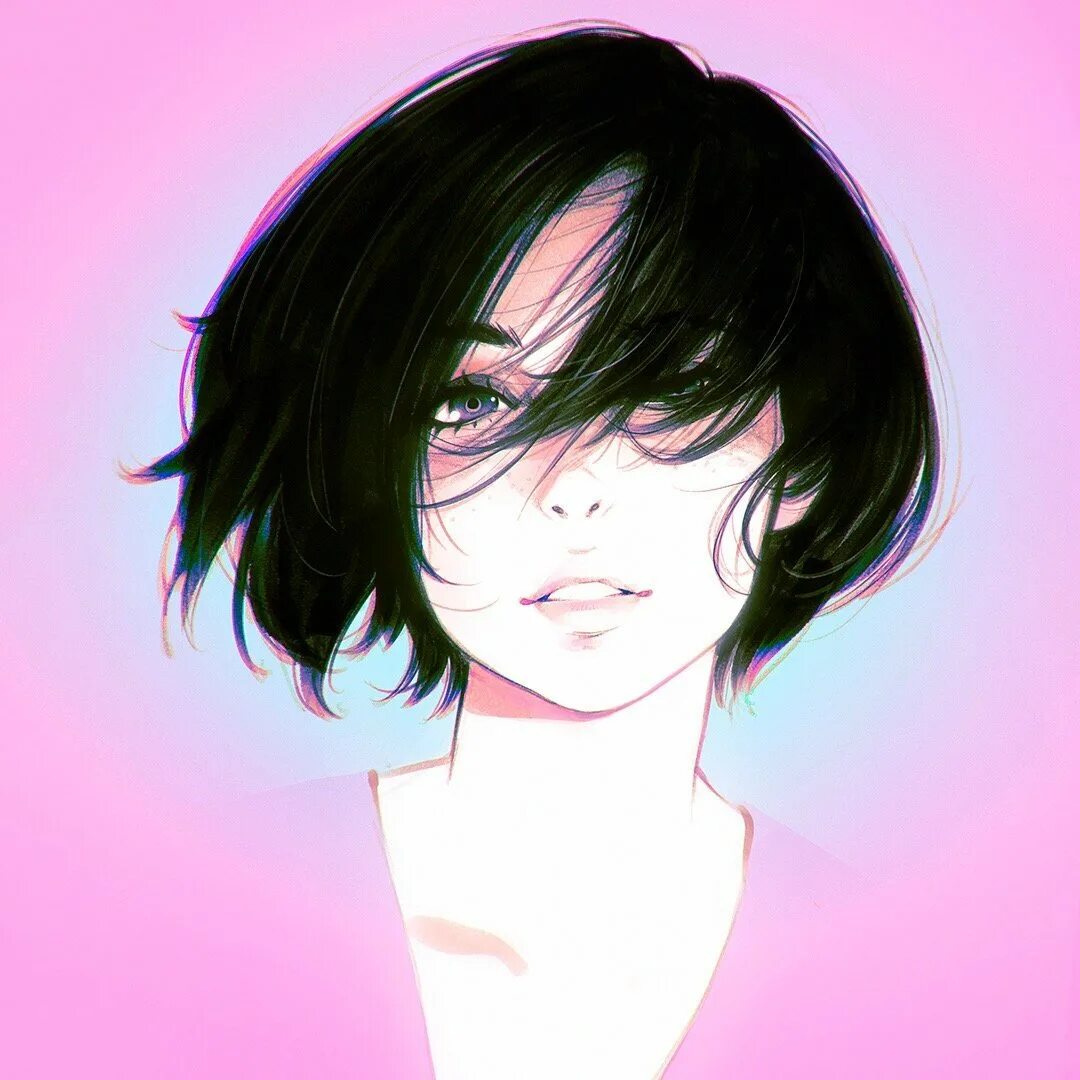 Ilya Kuvshinov Art мужчины. Девочка с каре черные волосы