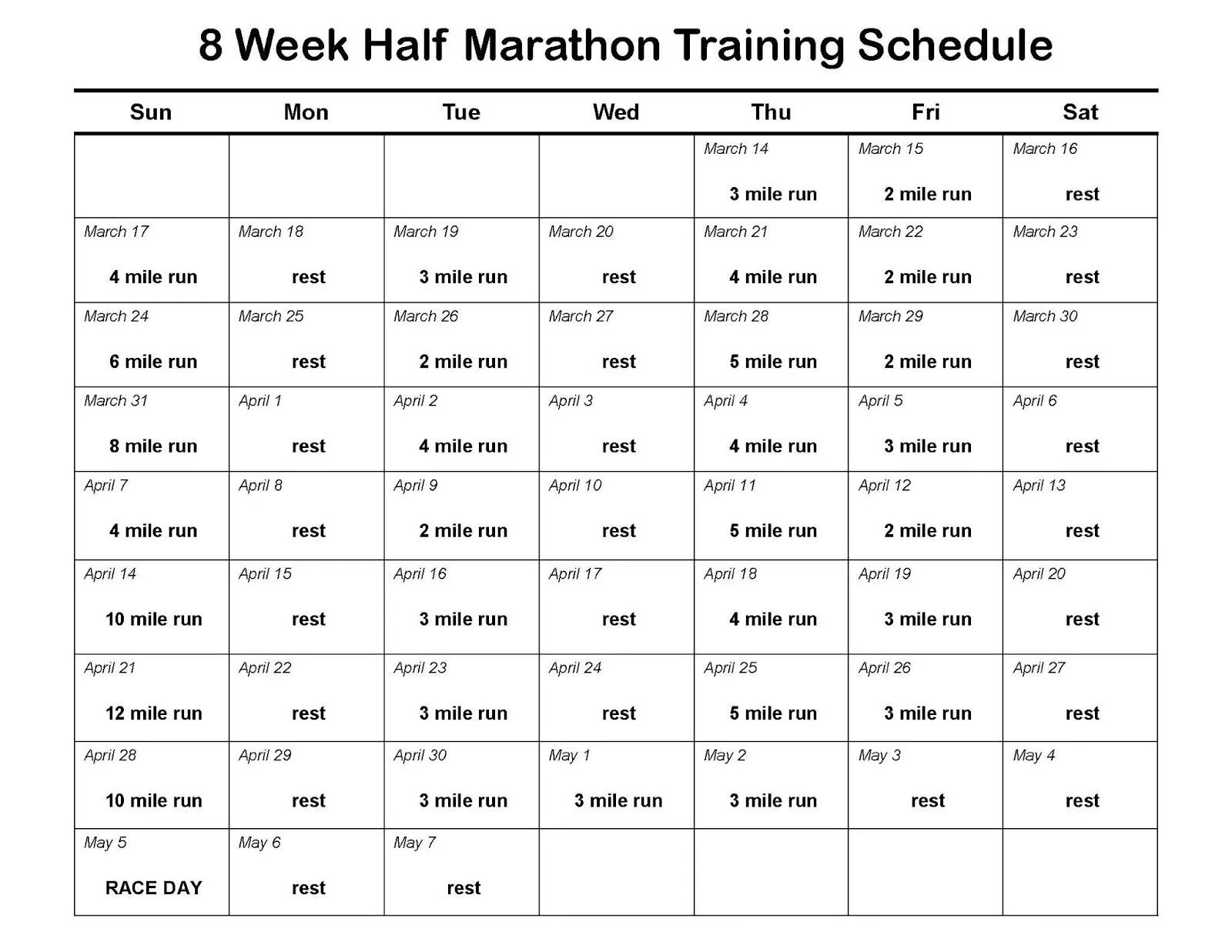 Running schedule
