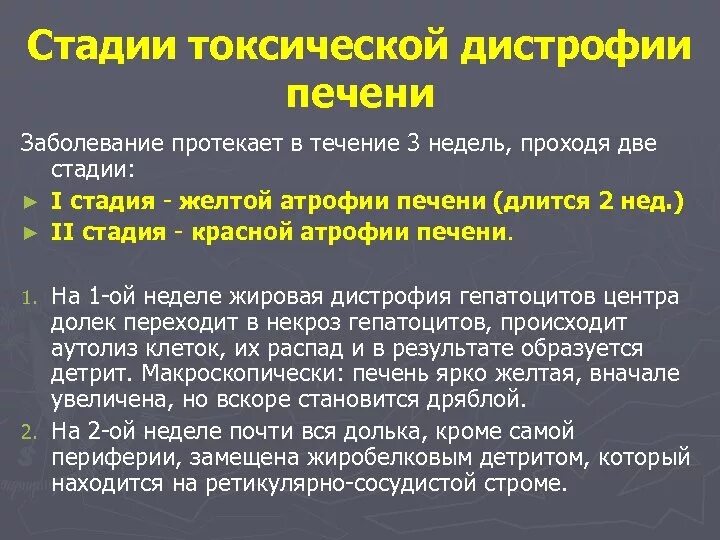 Почему печень желтая. Стадии токсической дистрофии печени. Острая токсическая дистрофия печени стадии. Первой стадии токсической дистрофии печени. Стадия желтой дистрофии.