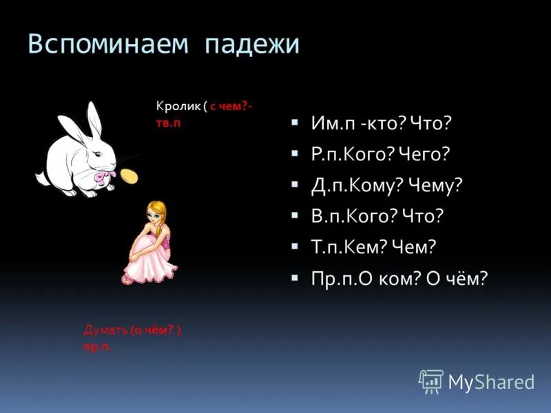 Вспомнил какой падеж. Вспоминаем падежи. вспомнить падежи. зайца падеж.