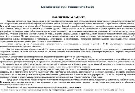 Коррекционный курс развитие речи
