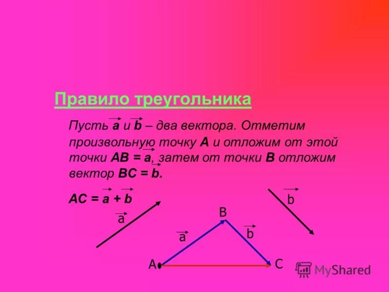 1 правило треугольников. Правило треугольника. Ппправило ТРЕУГОЛНИКА вектор.