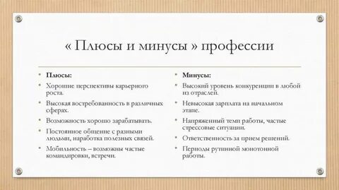 Плюсы и минусы моей будущей профессии