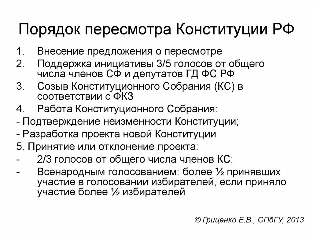 Порядок внесения изменений в текст конституции. Конституция рф порядок пересмотра конституции.