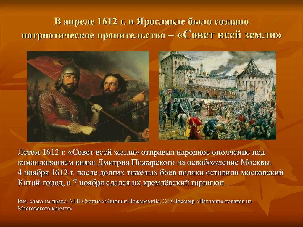 1612 год какой праздник. Минин и Пожарский второе ополчение. Совет всея земли в Ярославле 1612 изображение.