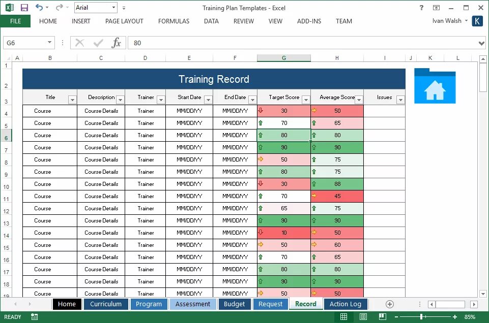 Training plan. Excel training. excel templates. trekker excel template. team planner excel.