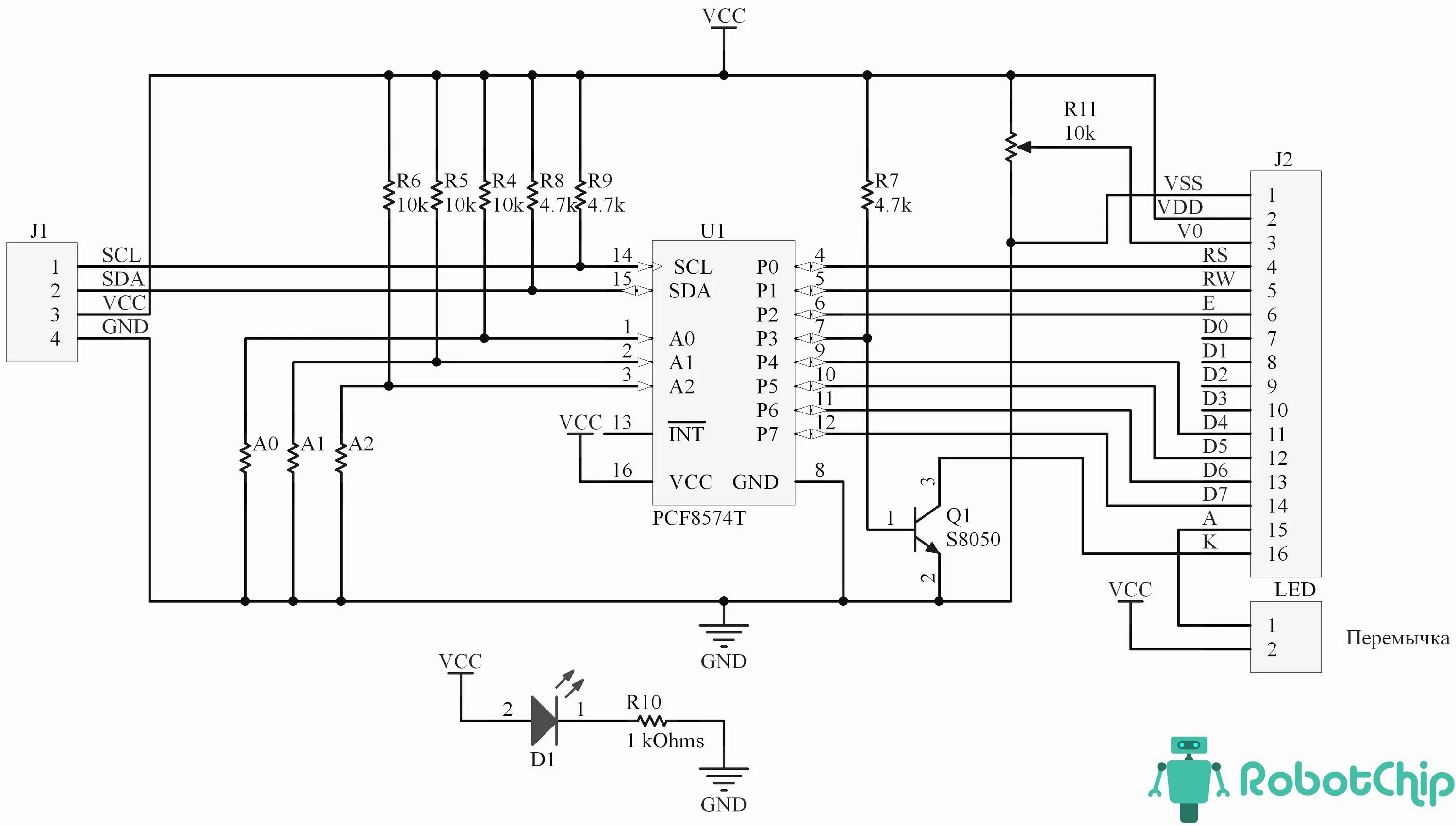 Обзор интерфейсного модуля IIC, I2C, TWI для LCD RobotChip