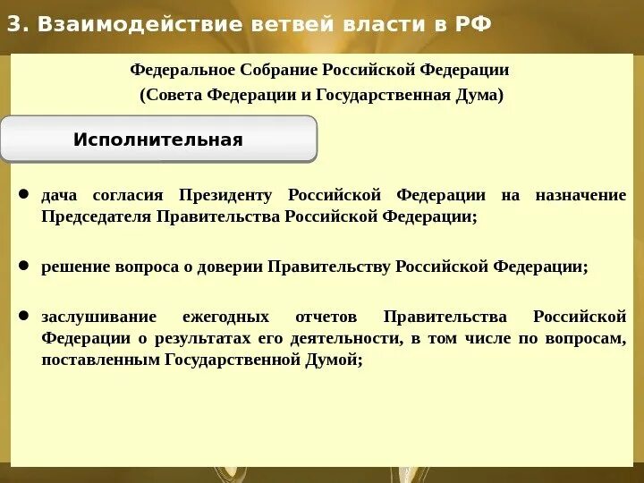 Взаимодействие федерального собрания с президентом РФ. Взаимодействие федерального собрания с правительством. Взаимодействия ветвей государственной власти.