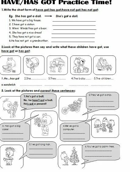 Write the sentences in short forms. Задания на have got. Have задания для детей. Have got has got упражнения. Have has упражнения.