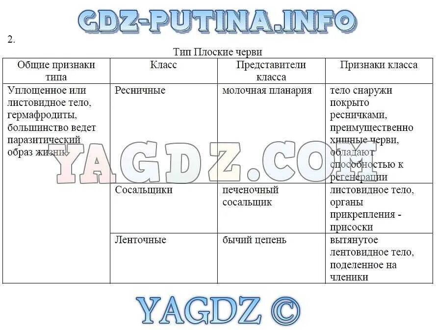 Признаки плоских червей таблица 7 класс. Признаки плоских червей таблица 7 класс